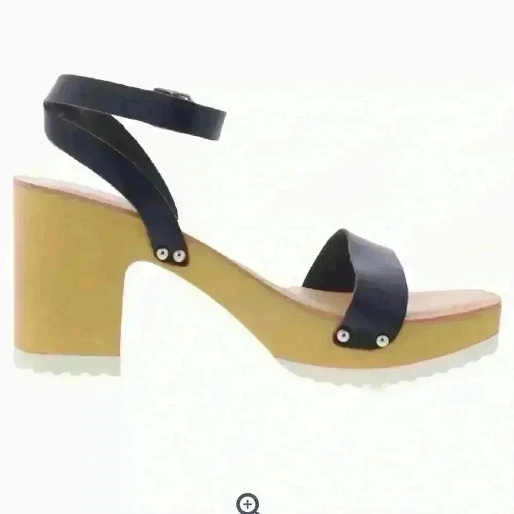 Madden Girl Black/Tan Retro “70’s”Studded Platform Chunky Block Heels size 9